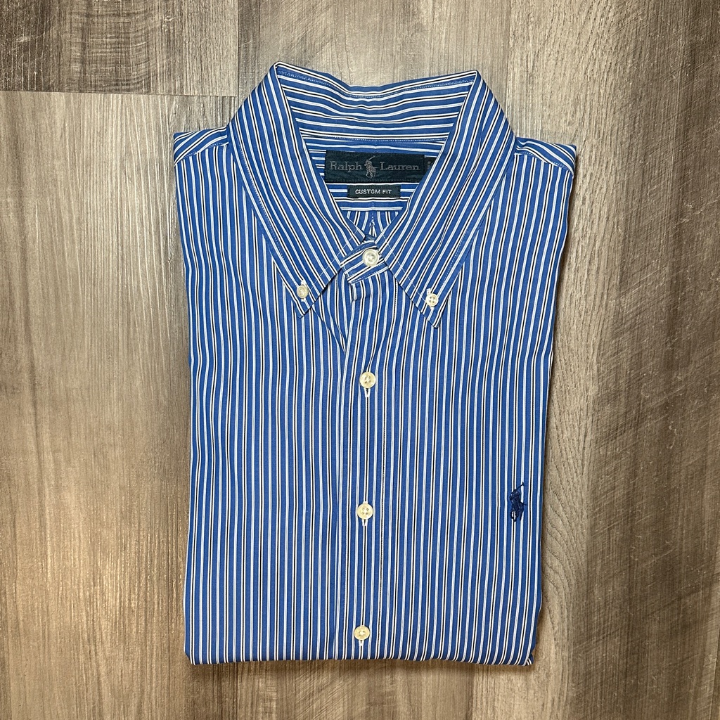 Ralph Lauren Custom Fit Striped Long Sleeve Button Down  165 3435 Large